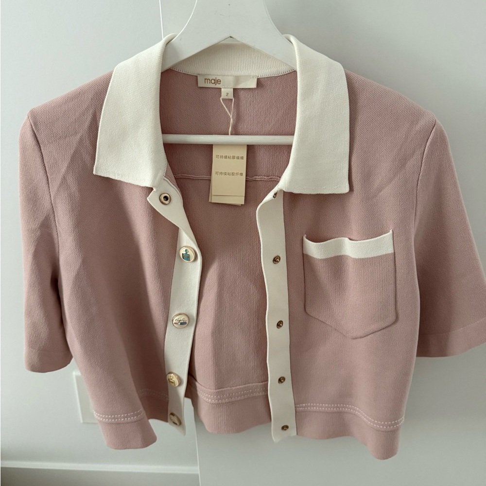 Maje Blush and Ivory Knit Cardigan